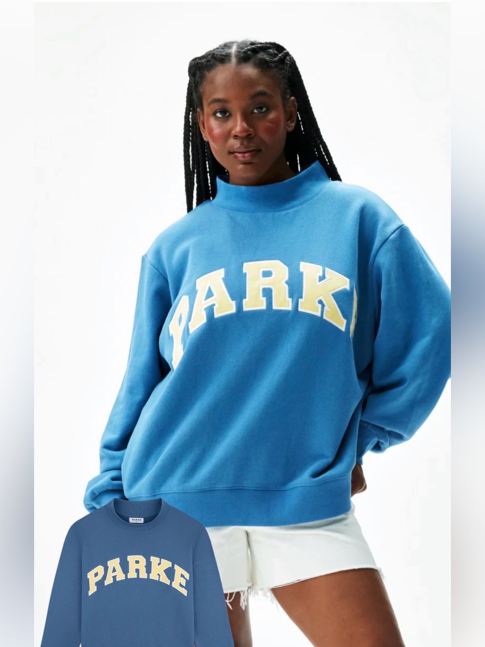 PARKE Varsity Mockneck L/XL- Washed Indigo + Peel NIB- Sold Out Blue and Yellow